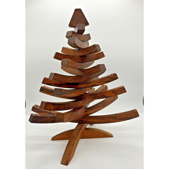 Vintage Handcrafted MCM Tabletop Christmas Tree Wooden Ladder Rotating Limbs EUC - Picture 4 of 14